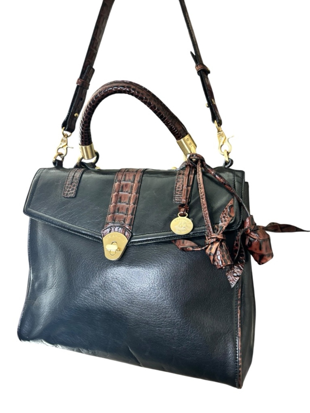Brahmin Julia Rose Black Lady Tuscan Satchel Croc Embossed Leather Rare - Picture 4 of 10